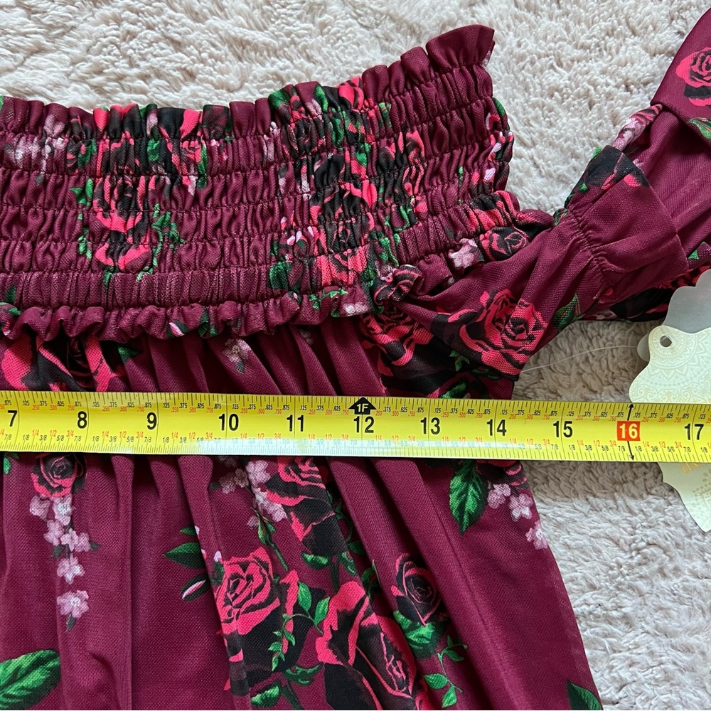 NWT Altar'd State Off The Shoulders Floral Ribbed Blouse Preppy Boho Size S - Picture 5 of 7